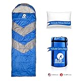 Sleeping Bag Outdoor Camping Extra Wide – Bonus Pillow – for Men Women & Adults 210T Ripstop Compact Envelope Sleeping Bag – Ideal for All Year Long–Available in Two Colors and Different Thickness