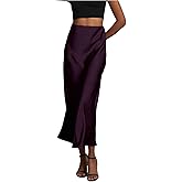 SHENHE Women's Satin Maxi Skirts High Waisted A Line Long Skirts Elegant Office Skirts