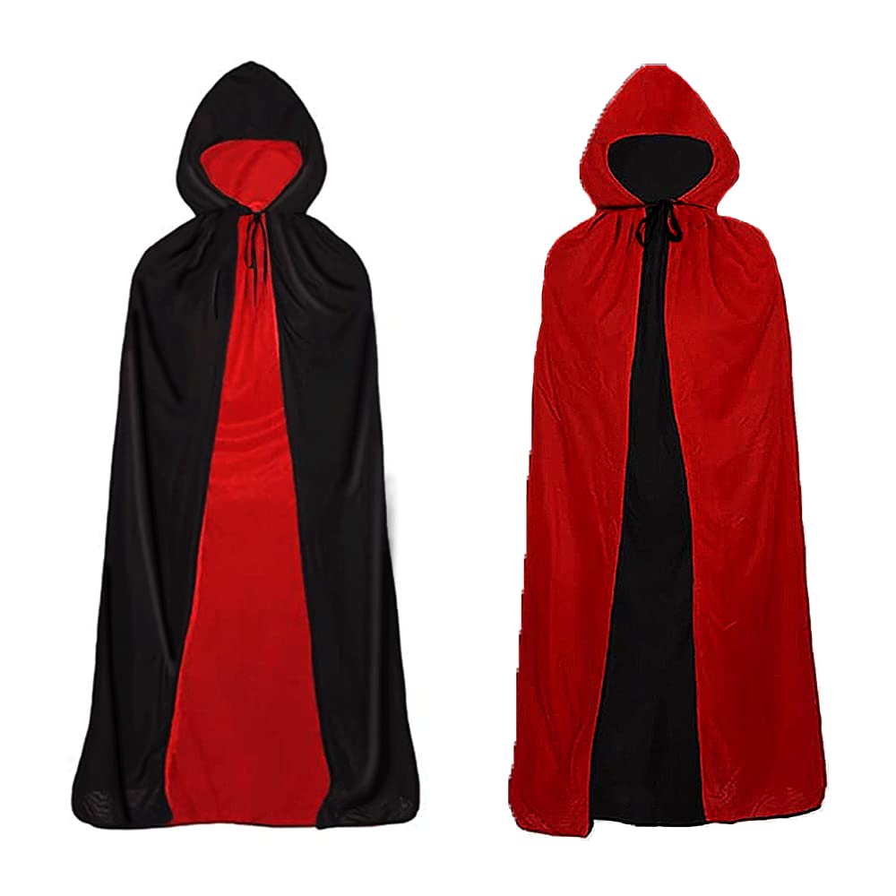 Ecloud Shop Black Red Reversible Dress up Goth Devil Pirate Vampire Demon Cloak For Halloween Party Easter Christmas Children Kids 120cm