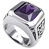 KONOV Mens Crystal Stainless Steel Ring, Classic Gothic, Purple Silver