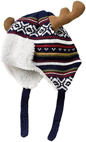 Connectyle Boys Girls Kids Winter Hats Christmas Hats with Earflaps Beanie Hat Moose Antlers Hat