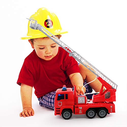 yoptote Fire Truck Engine Firetruck Toy Shoot Water with Sirens Lights & Sound Extending Ladder Truck Firefighter Car Rescue Play Vehicle Birthday Gift for 3 4 5 6 Years Old Girls Boys Todder Kid
