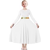 ORIDOOR Girls Praise Dance Dress Metallic Gold Liturgical Worship Church Robe Full Length Swing Lyrical Costume