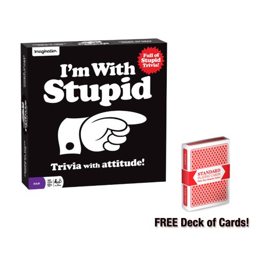 I'm With Stupid Trivia Game with Free Deck of Standard Playing Cards