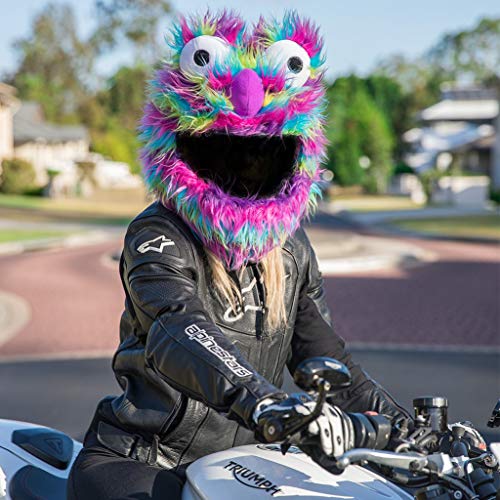 Moto Loot Helmet Cover for Motorcycle Helmet, Fun Rides and Gifts (Cover Only. Helmet Not Included) - Rainbow Long Fur - Thumbnail 2