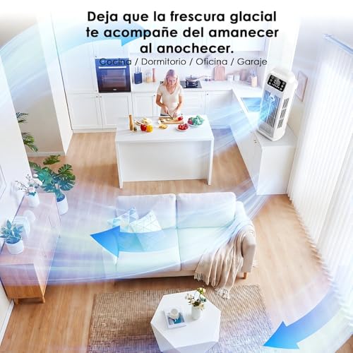 Portable Air Conditioner with Remote Control, 5 in 1 Water Fan, 1.2L Evaporative Climate Control, Storm Button 7 m/s, 120° Oscillation, 12 Hour Timer, Low Consumption (Polar White)