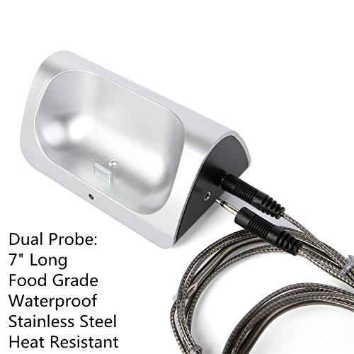 Wireless Remote Digital Cooking Food Meat Thermometer, Instant Read Large LCD Thermometer with Clock Timer and Dual Stainless Steel Long Food Grade Probe for Smoker Oven Kitchen BBQ Grill