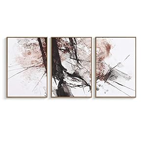 Framed Canvas Wall Art for Living Room, Bedroom Abstract Ink Painting Canvas Prints for Home Decoration Ready to Hanging - 16"x24"x3 Panels
