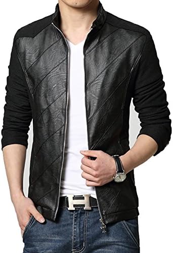 KIWEN Men's PU Leather Collar Jacket Casual Wear(Black,M size)