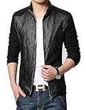 KIWEN Men's PU Leather Collar Jacket Casual Wear(Black,M size)