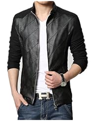 Apparel: KIWEN Mens PU Leather Collar Jacket Casual Wear,Black,Large/Tag size: 4XL
