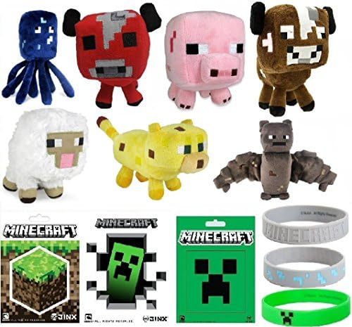 Minecraft Party Favor Mega Lot - 40 Items - 10 Plush, 10 Bracelets, 10 Stickers, 10 Bags