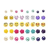 Onnea Multi Pairs Disc Ball Earrings Set for Girls, Hypoallergenic (20Pairs (Emoji))
