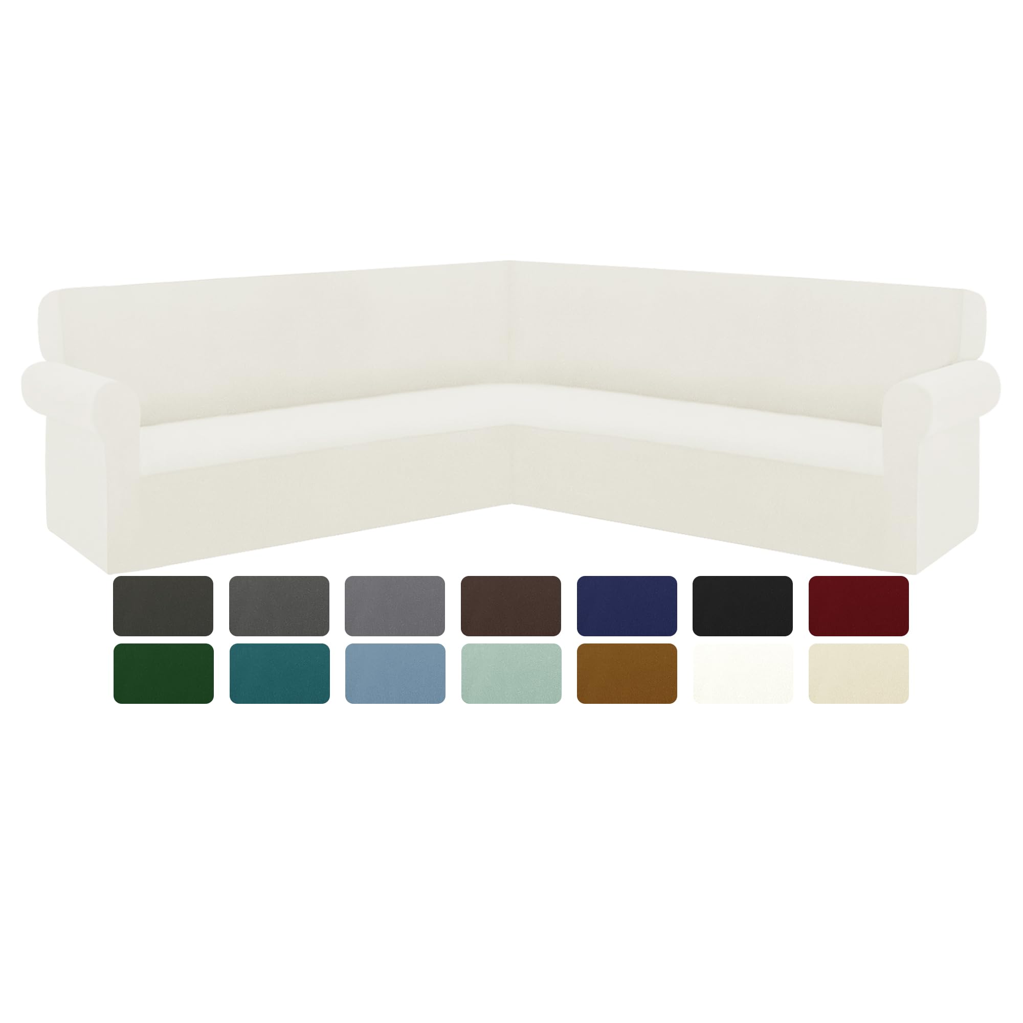 Photo 1 of ALIECOM Stretch Fleece Corner Sectional Couch Covers L Shape Sofa Cover Washable Universal U Shaped Sectional Slip Covers Furniture Protector with Non Skid Foam for Dogs Pets Kids (Cream, Small)