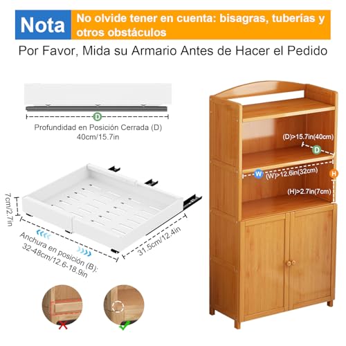 Gaethra Cajón Telescópico 2 piezas Cajones Extraibles Para Cocina Bandeja Armario Cocina Cajón Deslizante Para Alacena Cajón de Cocina Extensible Desplegable Organizador de Cajones(52-32 x 42 x 7cm)