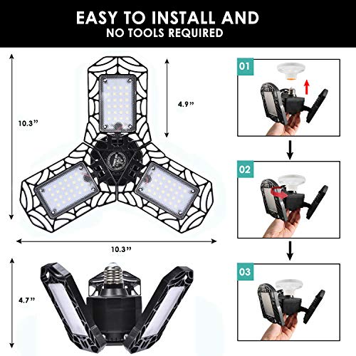 Led Garage Lights, Deformable Shop Lights for Workshop, 4000LM, 40W Led Lights for Garage Ceiling Screw in, Adjustable Triple Glow Led Garage Light, LED Light Bulbs for Warehouse, Corridor, Stadium - Thumbnail 5