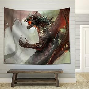 Illustration of Mythology Creature, Dragon - Fabric Wall Tapestry Home Decor - 51x60 inches