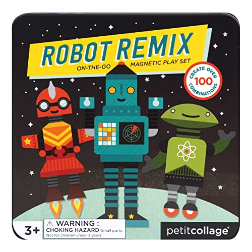 Petit Collage Magnetic Play Set, Robot Remix – Mix & Match Magnetic Game Board, Ideal for Ages 3+ – Includes 2 Magnetic Scenes and over 25 Magnet Pieces, Ideal Travel Activity for Kids