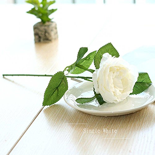 image for Gemdragon Artificial Flowers,Fake Flowers Silk 6 Heads Plastic Roses W