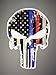 Red and Blue Tattered 4x3 Inch Subdued Us Flag Punisher Skull Reflective Decal with Thin Blue Line (Police and fire Support)