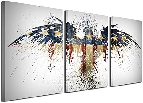 Gardenia Art - America Flag with Eagle Canvas Prints Wall Art Paintings Modern Wall Artworks Pictures for Room Decoration, 16x24 inch/Piece, 3 Panels, Framed