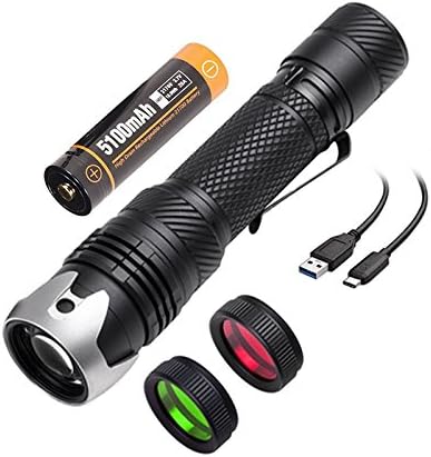 ACEBEAM W10 Spotlight Rechargeable Tactical Flashlight Long Thrower 3280ft with Green and Red Filters, Excellent Hunting Flashlight