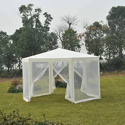 FDInspiration Cream White Steel Outdoor Gazebo Canopy Garden Party Tent Awning Patio Shelter Sun Shade w/Netting with Ebook