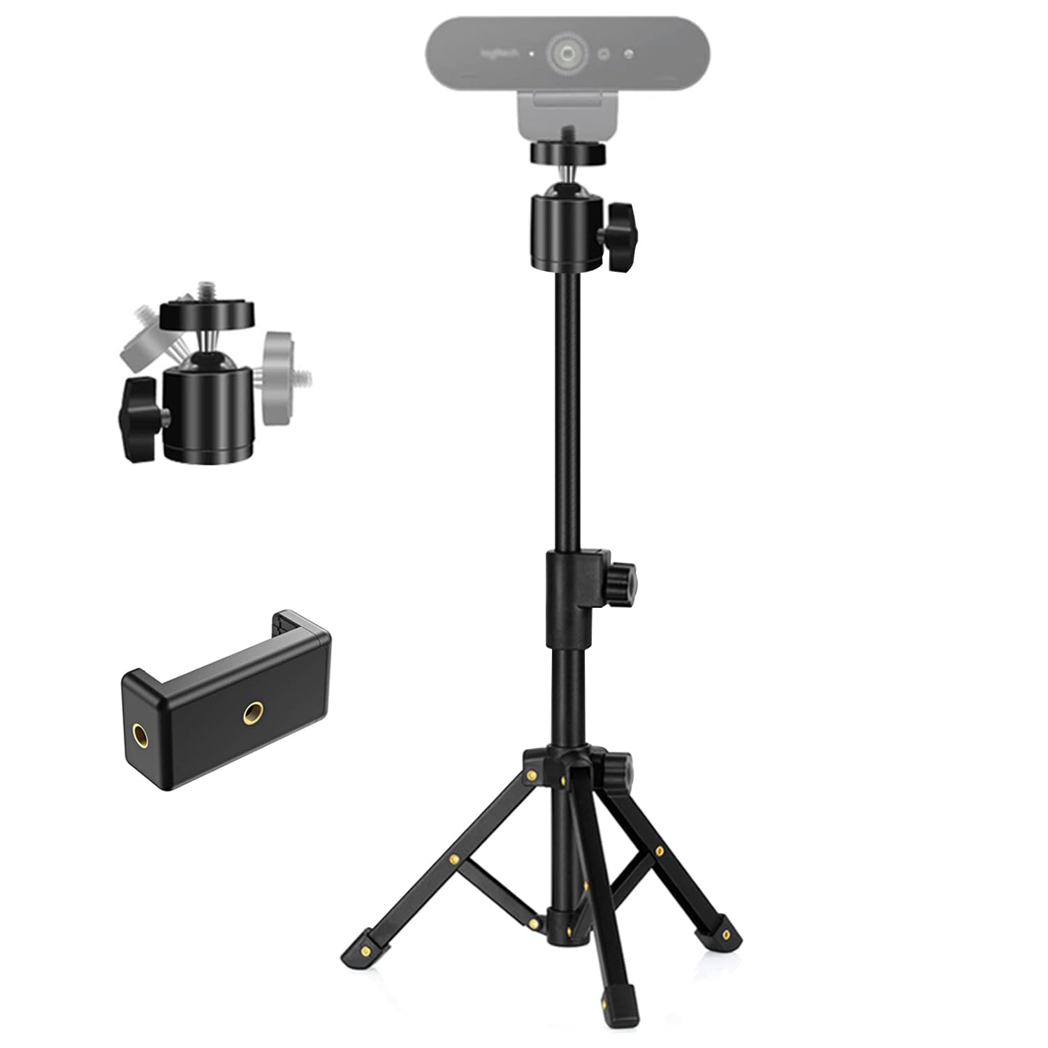 Photo 1 of Webcam Tripod Stand, Extendable Webcam Stand for Desk Small Camera Tripod for Logitech Webcam C922 C930e C920S C920 C615 C960 C920x BRIO 4K, NexiGo N60, Right Light, GoPro, DSLR, Projector, and More
