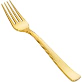 YOUBET 50PCS Gold Plastic Forks for Party Picnic Wedding | Heavy Duty Plastic Forks - Solid Durable Gold Disposable Silverware for Daily Use