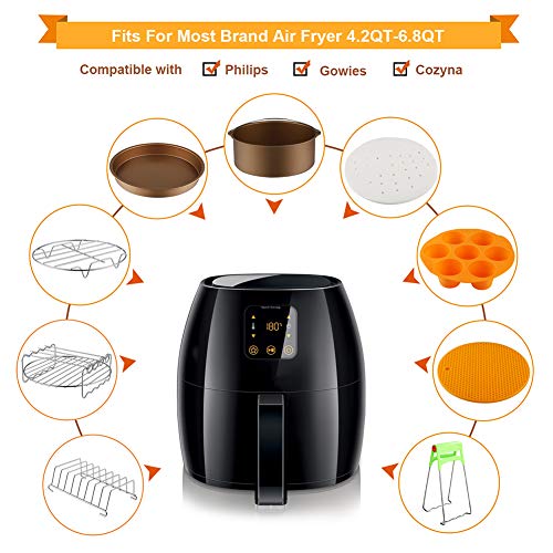 XL Air Fryer Accessories 8 Inch Set of 9, Compatible with Philips Nuware Gowise Cozyna Ninja Airfryer, Fit All 4.2, 4.5, 5.3, 5.5, 5.8, 6.8QT and Up Power Air Fryer - Thumbnail 3