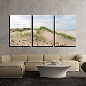 3 Piece Canvas Wall Art - Sand Dunes at The North sea Beach in The Netherlands - Modern Home Art Stretched and Framed Ready to Hang - 16"x24"x3 Panels