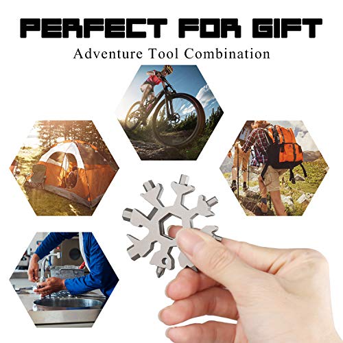 ATHLERIA 18-in-1 Snowflake Multi Tool Set - Stainless Steel Multitool Kit with Credit Card Tool, Carabiner - Pocket Multifunctional Gadgets for Outdoor Camping (Silver)