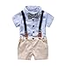 Baby Boys Short Sleeve Gentleman Outfits Suits, Infant Blue Shirt+Bib Pants+Tie Overalls Clothing Set