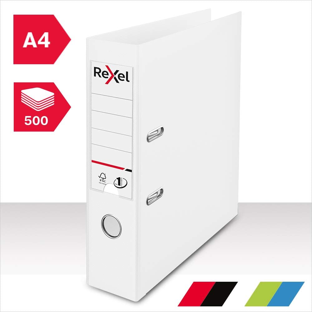 Rexel Choices, A4 Lever Arch File, 75 mm Spine, 500 Sheet Capacity, Plastic Cover, File Folder, 2115502, White