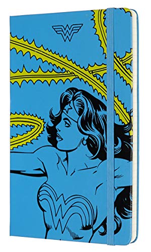 Moleskine Limited Edition Wonder Woman Notebook, Hard Cover, Large (5" x 8.25") Ruled/Lined, Cerulean Blue
