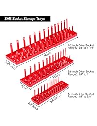 Juego de 6 bandejas organizadoras de enchufes, SAE roja y bandejas de almacenamiento métricas negras, 1 4 pulgadas, 3 8 pulgadas y 1 2 pulgadas, soportes de enchufe profundo y sombra para cajas de herramientas