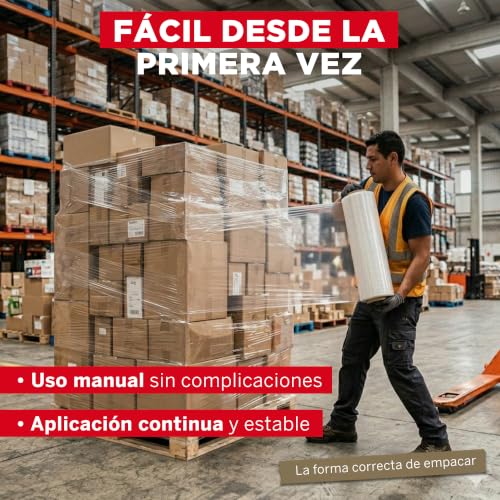 YUREX Emplaye Rollo Calibre 80 que Rinde Más con Menos Vueltas 18 pulgadas x800 pies para Empaque y Embalaje Protege Muebles Pallets en Mudanzas y Almacenaje sin Dejar Residuos Manual y Transparente