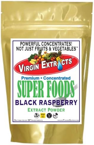 Virgin Extracts (TM) Premium Raw Freeze Dried Organic Black Raspberry Powder Extract Concentrate 8oz Pouch (5 X Stronger) Black Raspberry Powder Raspberries Superfood