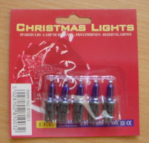 Pack of 5 Dark Blue Push in Spare Fairy Bulbs 2.5v 0.35w 0.14a (S34)