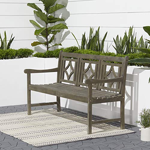 Vifah V1828 Haseley Outdoor Patio Diamond 5-Foot Hand-Scraped Hardwood Bench, Vista Grey - Thumbnail 2