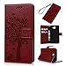 Badalink J5 Prime Case,Galaxy J5 Prime Case - Wallet Case Folio Stand Case 3D Embossed Tree PU Leather Case Shockproof TPU Inner Bumper Card Slots Hand Strap Slim-Fit Protective Cover Red