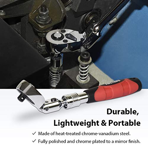 FIRSTINFO 1/4Inch Drive Flex Head Extendable Ratchet 72 Tooth Quick