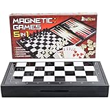 5 in 1 Magnetic Travel Chess Set + Checkers, Dominoes, Backgammon, Playing Cards for Kids and Adults