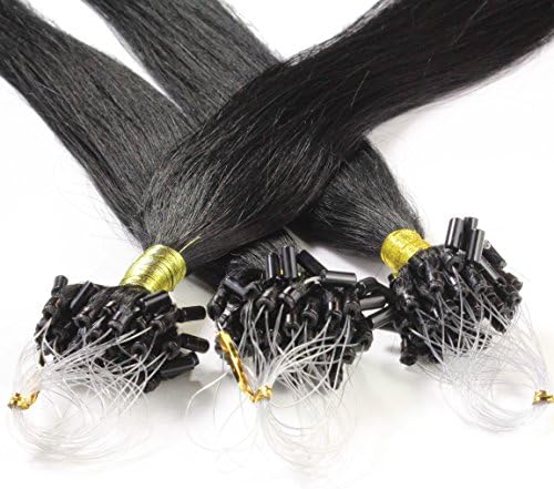 Just Beautiful Hair 25 x 0.8g Microring Loop Extensions - 16 ", REMY Hair, #1 black, straight