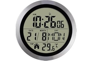 RichVibe Multifunctional Electronic Wall Clock with Time, Date, Day of Week (8 Languages), and Temperature Display, Splash-Pr
