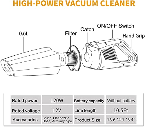 Car Vacuum, 6000Pa Strong Suction Auto Portable Lightweight Vacuum Cleaner for Car, Wet and Dry Use, Quick Cleaning - DC 12V 120W