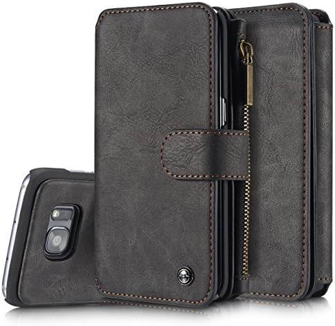 For Galaxy S6 Edge Wallet Cases,AIOMAO 2 In 1 Luxury Leather Magnetic Wallet Case Flip Cover with Card Holder (BLACK)