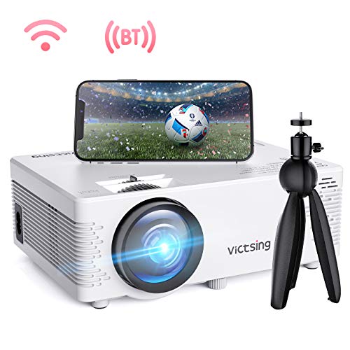 VicTsing WiFi Projector, Bluetooth & Screen Mirroring, 3600 Lux Wireless Projector Bluetooth with Tripod, 1080P Supported, HiFi Sound. Mini Projector Compatible with TV Stick, PS4.【2019 New Tech】