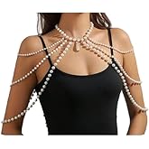 KYHNG White Pearl Body Chain Necklace Wedding Bridal Pearl Shoulder Chain Neck Jewelry Summer Beach Beaded Tassel Arm Chain Jewelry for Women