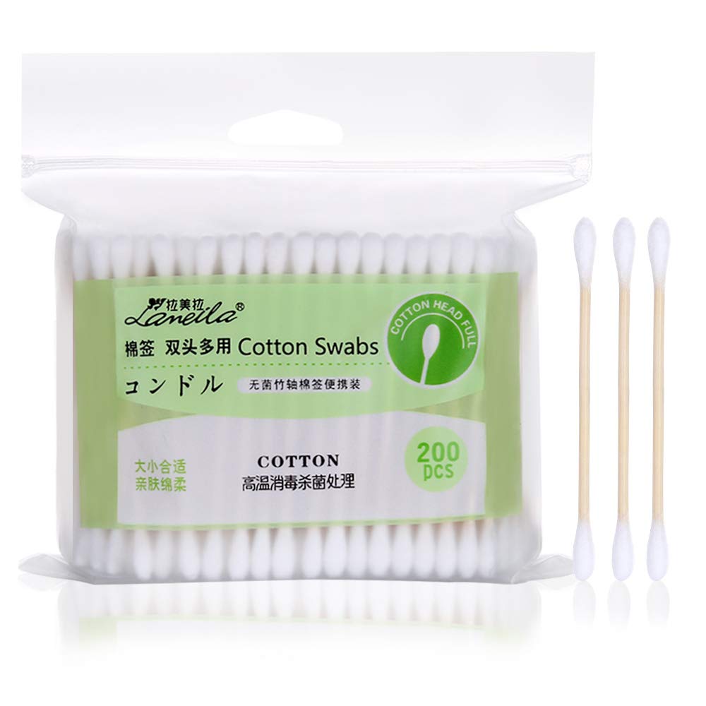 Cotton Swabs, 200 Count Natural Double Tipped Organic Cotton Buds, Cruelty-Free Cotton Swabs, Chlorine-Free Hypoallergenic